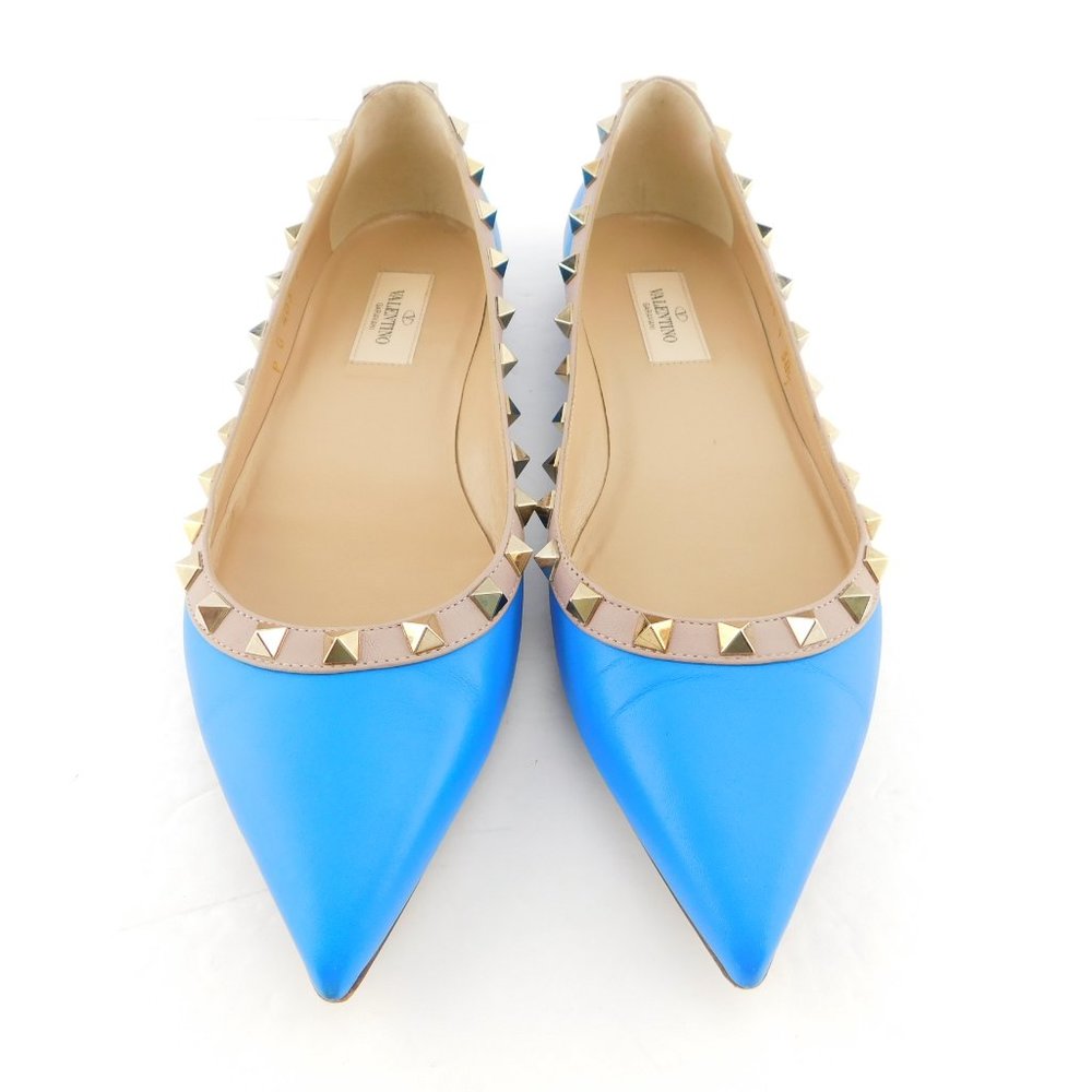 VALENTINO Rockstud Brilliant Blue Leather Ballerina Flats 38.5 - Picture 3 of 8